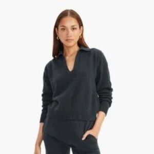 Naadam Recycled Cashmere Open Neck Polo in Forest Green